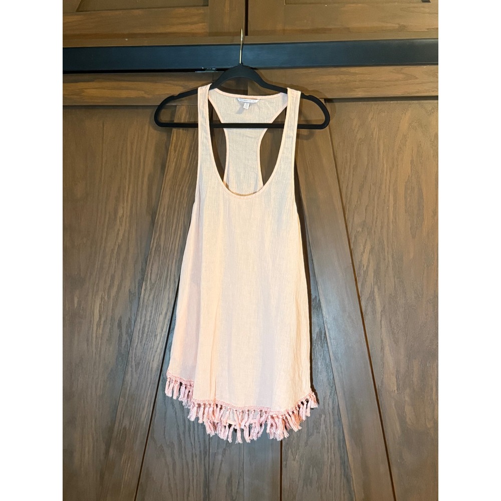 Victoria's Secret‎ Tunic Top Gauzy Cotton Fringed Sleeveless Light Orange Size M